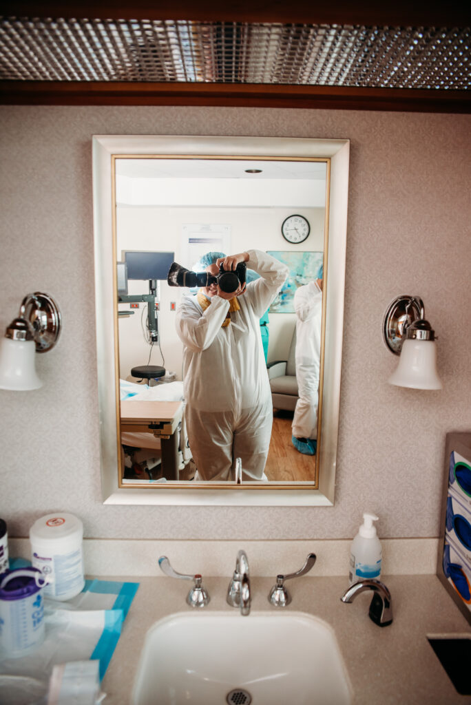 Doula photographer selfie in the birth room. Avista hospital Colorado birth photographer. 