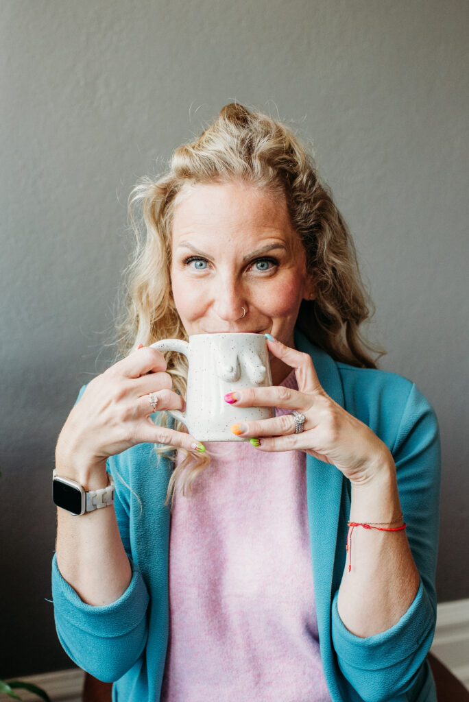 Breastfeeding support Northern Colorado - woman holding mug with breasts on it