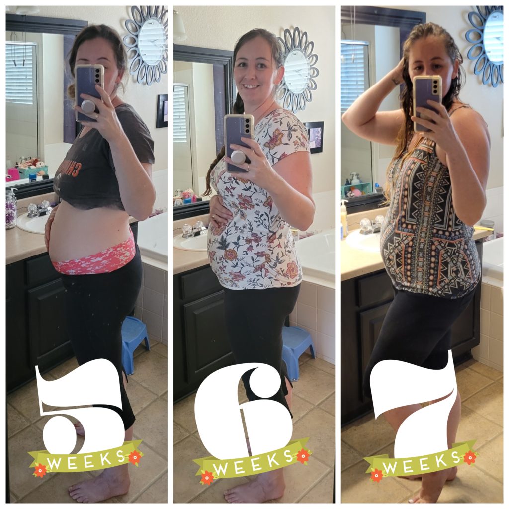 Pregnancy selfies at 5, 6, and 7 weeks pregnant