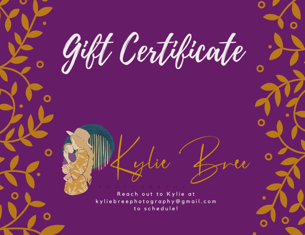 gift certificate for photography with Kylie Bree Photography
