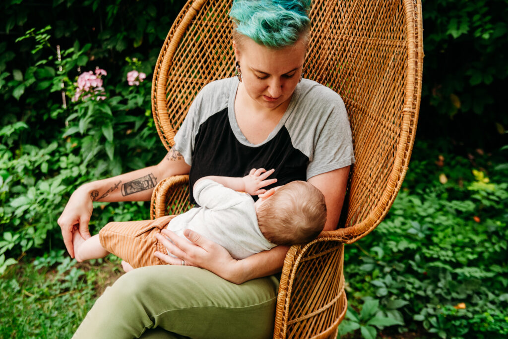 Longmont CO peacock chair mom breastfeeding son