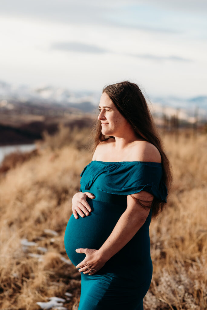 teal dress maternity photographer fort collins colorado