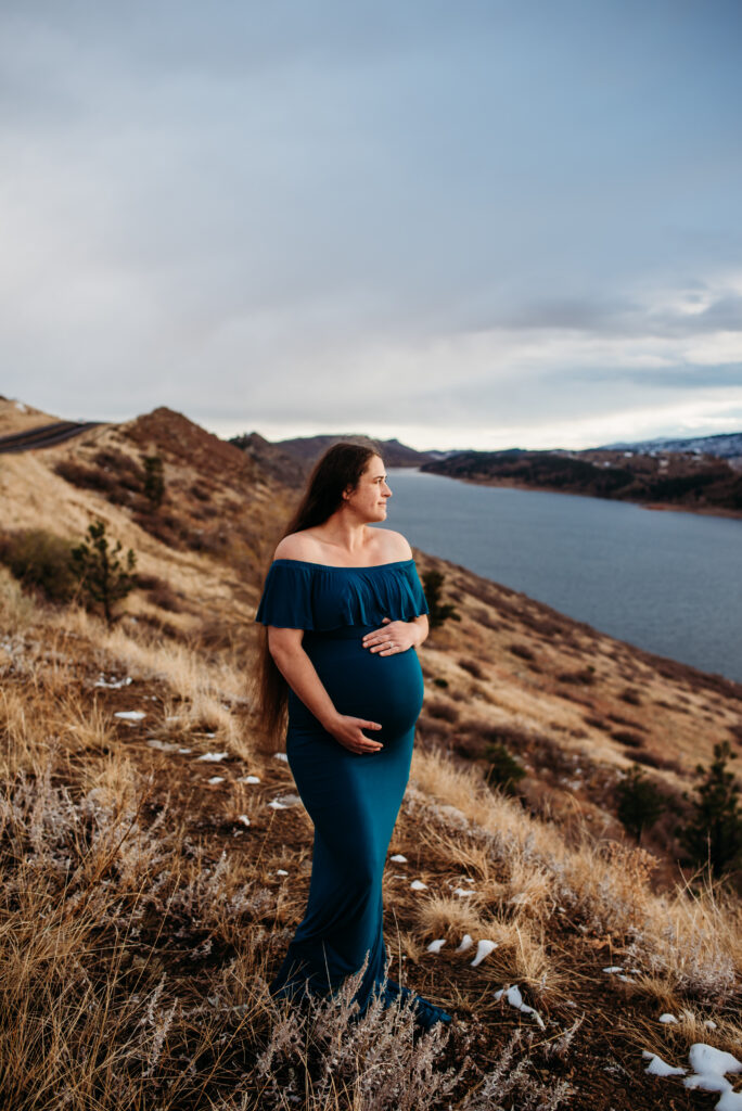 teal dress maternity photographer fort collins colorado