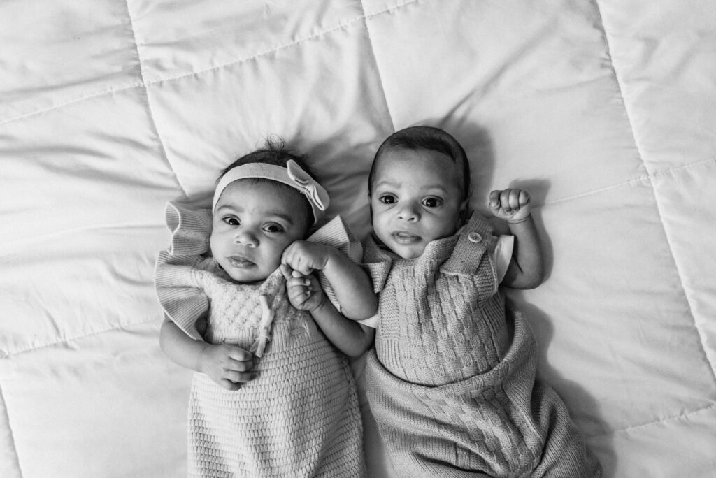 fraternal newborn twins photographed at home