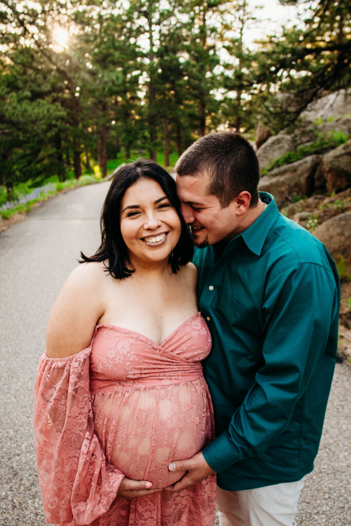 Pink lace boho maternity dress in Boulder CO