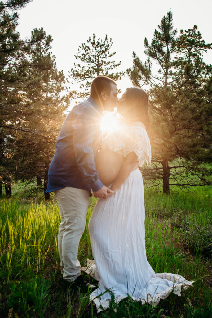 White boho dress maternity photo in Boulder CO