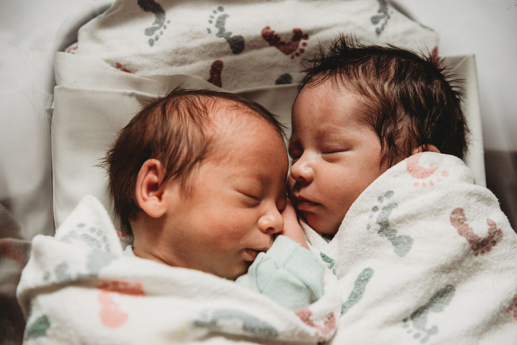 photo of twins during their NICU photo session at Avista Hospital Colorado